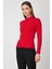 Kadın Sıfır Yaka Örgü Desenli Triko Kazak 69314 Kırmızı 2