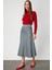 Kadın Pileli Midi Triko Etek 65210 Gri 2
