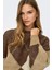 Kadın Onlnoeme Desenli Bisiklet Yaka Yünlü Kazak 15353226 Kahverengi 2