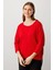 Kadın Büyük Beden Fermuar Detaylı Triko Kazak 65389 Kırmızı 1