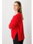 Kadın Büyük Beden Fermuar Detaylı Triko Kazak 65389 Kırmızı 2