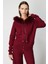 Kadın Yakası Kürklü Fermuarlı Triko Hırka 63918 Bordo 1