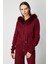 Kadın Yakası Kürklü Fermuarlı Triko Hırka 63918 Bordo 2