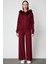 Kadın Yakası Kürklü Fermuarlı Triko Hırka 63918 Bordo 3