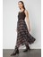 Kadın Ekoseli Pileli Maxi Boy Etek 60214 Kahverengi 2