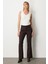 Kadın Beli Kalın Lastikli Ispanyol Paça Pantolon 1105 Kahverengi 2