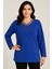 Yaka ve Kol Ucu Tül Detaylı Taş Işlemeli Mavi Anne Penye Bluz 1