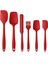 Silikon Mutfak Yardımcısı, 6 Adet Silikon Spatula, Çorba Kaşığı, Fırın Fırçası, Spatula, Dayanıklı ve Yapışmaz, Paslanmaz Çelik ve Dikişsiz Tek Parça Tasarım Siyah-Gri-Kırmızı (Kırmızı) 1