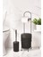 Metal Standlı Yuvarlak Kovalı & Kağıtlıklı & Fırçalıklı Siyah Banyo Takımı 2