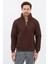 Unisex Regular Fit Pamuklu Dik Yaka Yarım Fermuarlı Sweatshirt Kahverengi - M 1