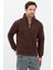 Unisex Regular Fit Pamuklu Dik Yaka Yarım Fermuarlı Sweatshirt Kahverengi - M 2