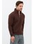 Unisex Regular Fit Pamuklu Dik Yaka Yarım Fermuarlı Sweatshirt Kahverengi - M 3