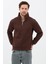 Unisex Regular Fit Pamuklu Dik Yaka Yarım Fermuarlı Sweatshirt Kahverengi - M 4