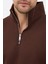 Unisex Regular Fit Pamuklu Dik Yaka Yarım Fermuarlı Sweatshirt Kahverengi - M 6