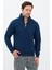 Unisex Regular Fit Pamuklu Dik Yaka Yarım Fermuarlı Sweatshirt Lacivert - Xl 3