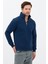 Unisex Regular Fit Pamuklu Dik Yaka Yarım Fermuarlı Sweatshirt Lacivert - Xl 4