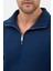 Unisex Regular Fit Pamuklu Dik Yaka Yarım Fermuarlı Sweatshirt Lacivert - Xl 6