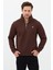 Regular Fit Dik Yaka Pamuklu Unisex Yarım Fermuarlı Nakışlı Sweatshirt Kahverengi - Xl 1