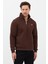 Regular Fit Dik Yaka Pamuklu Unisex Yarım Fermuarlı Nakışlı Sweatshirt Kahverengi - Xl 2