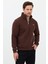 Regular Fit Dik Yaka Pamuklu Unisex Yarım Fermuarlı Nakışlı Sweatshirt Kahverengi - Xl 3