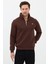 Regular Fit Dik Yaka Pamuklu Unisex Yarım Fermuarlı Nakışlı Sweatshirt Kahverengi - Xl 4
