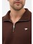 Regular Fit Dik Yaka Pamuklu Unisex Yarım Fermuarlı Nakışlı Sweatshirt Kahverengi - Xl 6