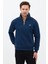 Regular Fit Dik Yaka Pamuklu Unisex Yarım Fermuarlı Nakışlı Sweatshirt Lacivert - L 1