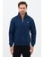 Regular Fit Dik Yaka Pamuklu Unisex Yarım Fermuarlı Nakışlı Sweatshirt Lacivert - L 2