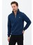 Regular Fit Dik Yaka Pamuklu Unisex Yarım Fermuarlı Nakışlı Sweatshirt Lacivert - L 3
