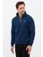 Regular Fit Dik Yaka Pamuklu Unisex Yarım Fermuarlı Nakışlı Sweatshirt Lacivert - L 4