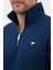 Regular Fit Dik Yaka Pamuklu Unisex Yarım Fermuarlı Nakışlı Sweatshirt Lacivert - L 7