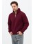Unisex Regular Fit Pamuklu Dik Yaka Yarım Fermuarlı Sweatshirt Bordo - 2xl 2