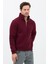 Unisex Regular Fit Pamuklu Dik Yaka Yarım Fermuarlı Sweatshirt Bordo - 2xl 3