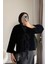 Kadın Ön Bağlamalı Fox Kumaş Kimono Ceket M25109 - Siyah 1