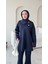 Kadın Taşlı Şal Yaka Ikili Scuba Takım M7083 - Lacivert 2