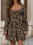 Kadın Uzun Kollu Kare Yakalı Leopar Modal Mini Elbise 5