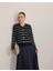 Kadın Etek Üstü Düğme Detaylı Çizgili Triko Hırka Tesettür - Siyah 3