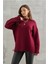 Kadın Bisiklet Yaka Oversize Kazak - Bordo 2