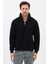 Unisex Regular Fit Pamuklu Dik Yaka Yarım Fermuarlı Sweatshirt Siyah - S 1