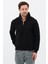 Unisex Regular Fit Pamuklu Dik Yaka Yarım Fermuarlı Sweatshirt Siyah - S 2