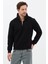 Unisex Regular Fit Pamuklu Dik Yaka Yarım Fermuarlı Sweatshirt Siyah - S 3