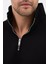 Unisex Regular Fit Pamuklu Dik Yaka Yarım Fermuarlı Sweatshirt Siyah - S 6