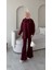 Kadın Taşlı Şal Yaka Ikili Scuba Takım M7083 - Bordo 1