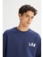 Pamuklu Relaxed Fit Bisiklet Yaka Içi Polarlı Logo Detaylı Sweatshirt 4
