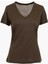V Yaka Düz Kahve Kadın T-Shirt Vn Ss Light Kadın Top 1