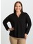 Polo Yaka Taşlı Siyah Kadın Bluz 25KSL8213 1