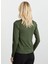 Balıkçı Yaka Düz Haki Kadın Bluz 25KSL8286 3