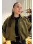 Kadın Haki Oversize Süet Bomber Ceket 3