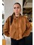 Kadın Taba Oversize Süet Bomber Ceket 1