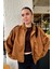 Kadın Taba Oversize Süet Bomber Ceket 2